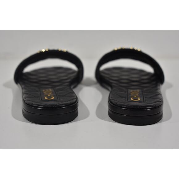 Chanel 23P Black Chain Gold CC Logo Quilted Mules Slide Sandal Slip On Flat 36.5 - Picture 11 of 12
